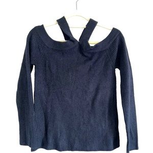 1.State Womens Size Medium Sweater Cross Neck Cold Shoulder Black